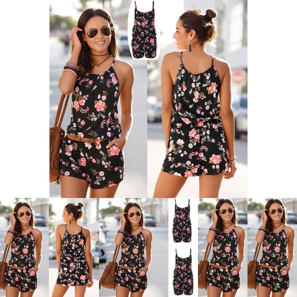 Stylish Women's Backless Jumpsuit With Pockets And Floral Design For Effortless Fashion