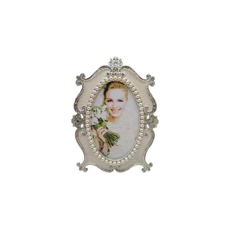 

Oval Shape Ornate Antique Photo Frame With Pearls And Crystal Decorations Tabletop Display Picture Frame For Gifting 6 inch белый