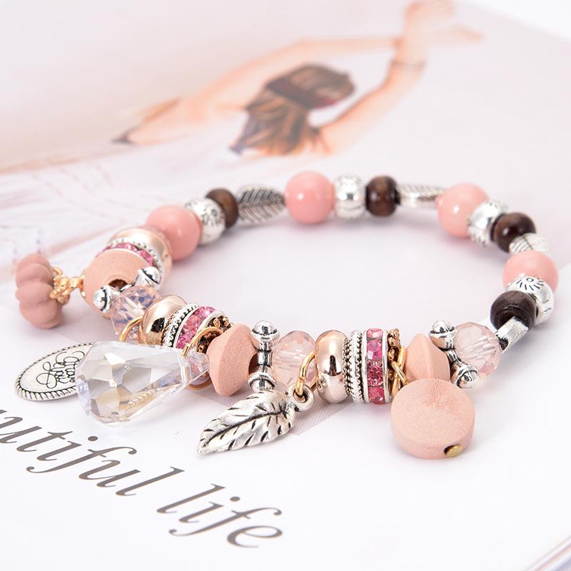 SCIONE 2020 Fashion Bohemian Small Fresh Crystal Wooden Beads Retro Ladies Bracelet