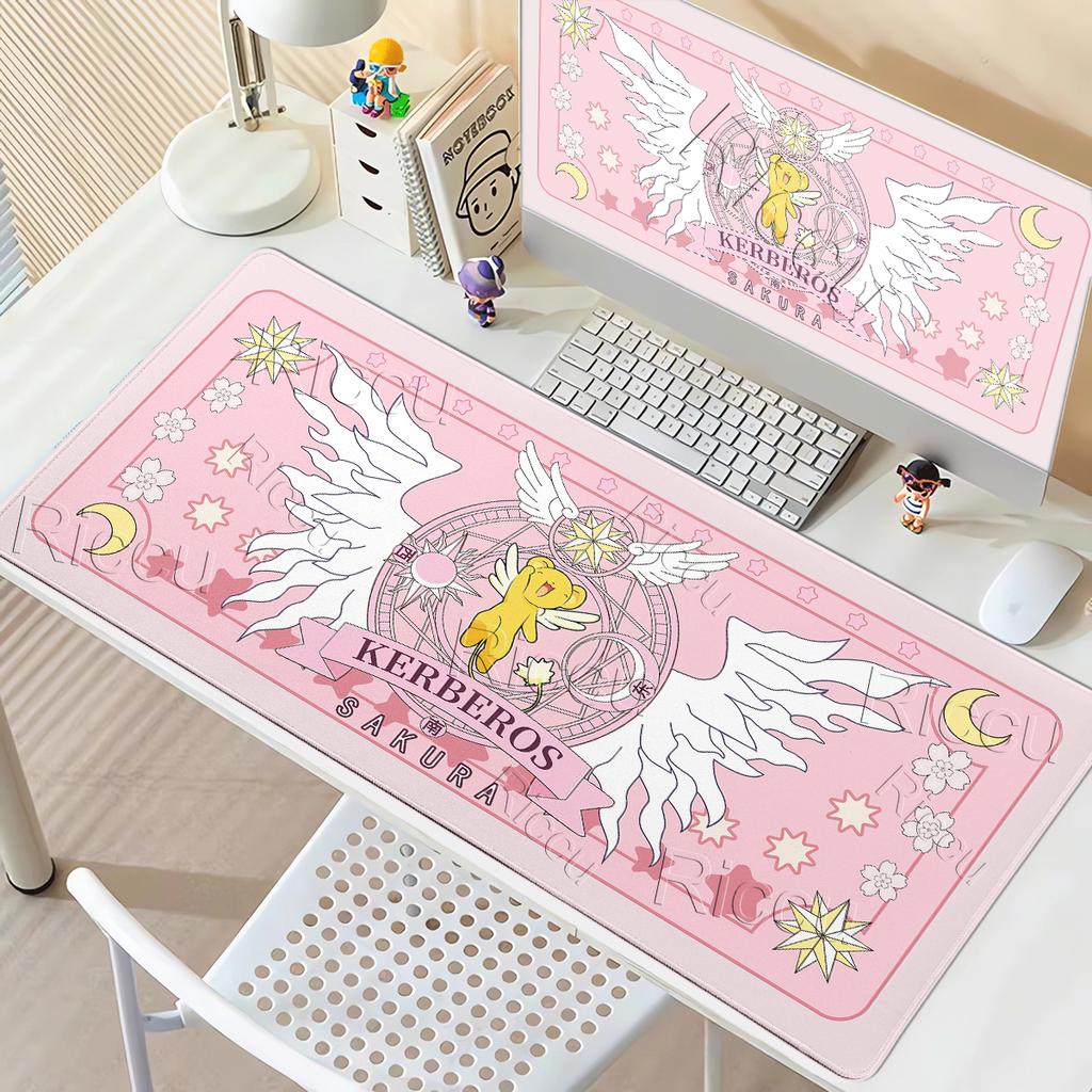 XXL Sakura Card Anime Pattern Mousepads Extended Gaming Keyboard Carpet Non-slip Computer Mousemat Offices Accessories Table Mat