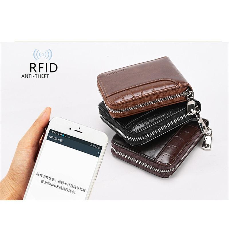 RFID Anti Theft Zipper Card Holder Vintage Design Men Fashion Purse Wallets Money Pack GZW
