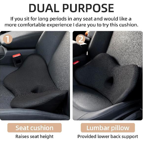 Lumbar Support Pillow for Car, 2 In 1 Memory Foam Lower Back Support Cushion, Fill Bucket Seat and Sciatica Pain Relief Pillow, Back Support Pillow