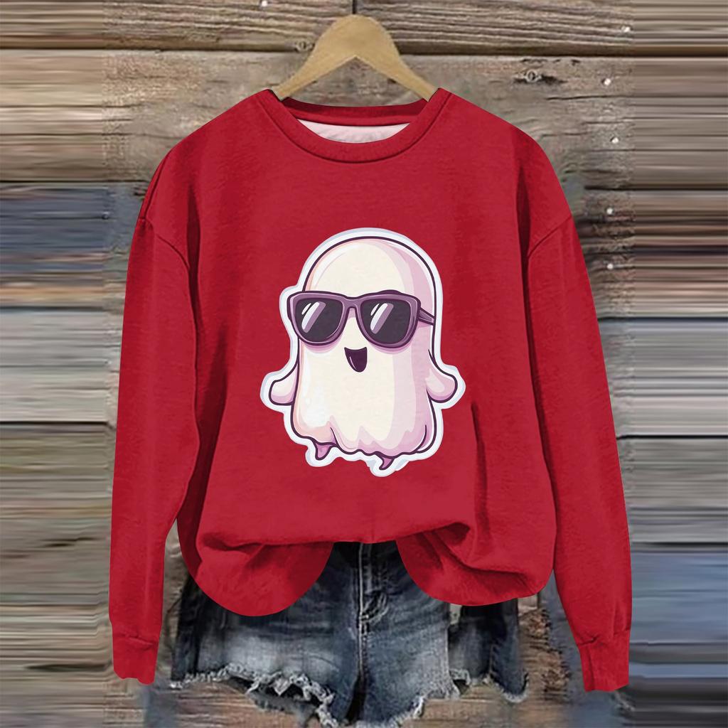 Women's Fashion Long Sleeve Halloween Print Round Neck Sweater Top