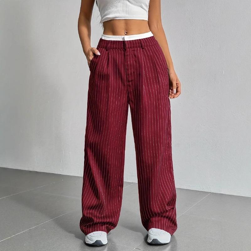 European American New Women's Japanese Korean Casual Color Matching Simple Drape Straight Trousers with Wide Legs Pants