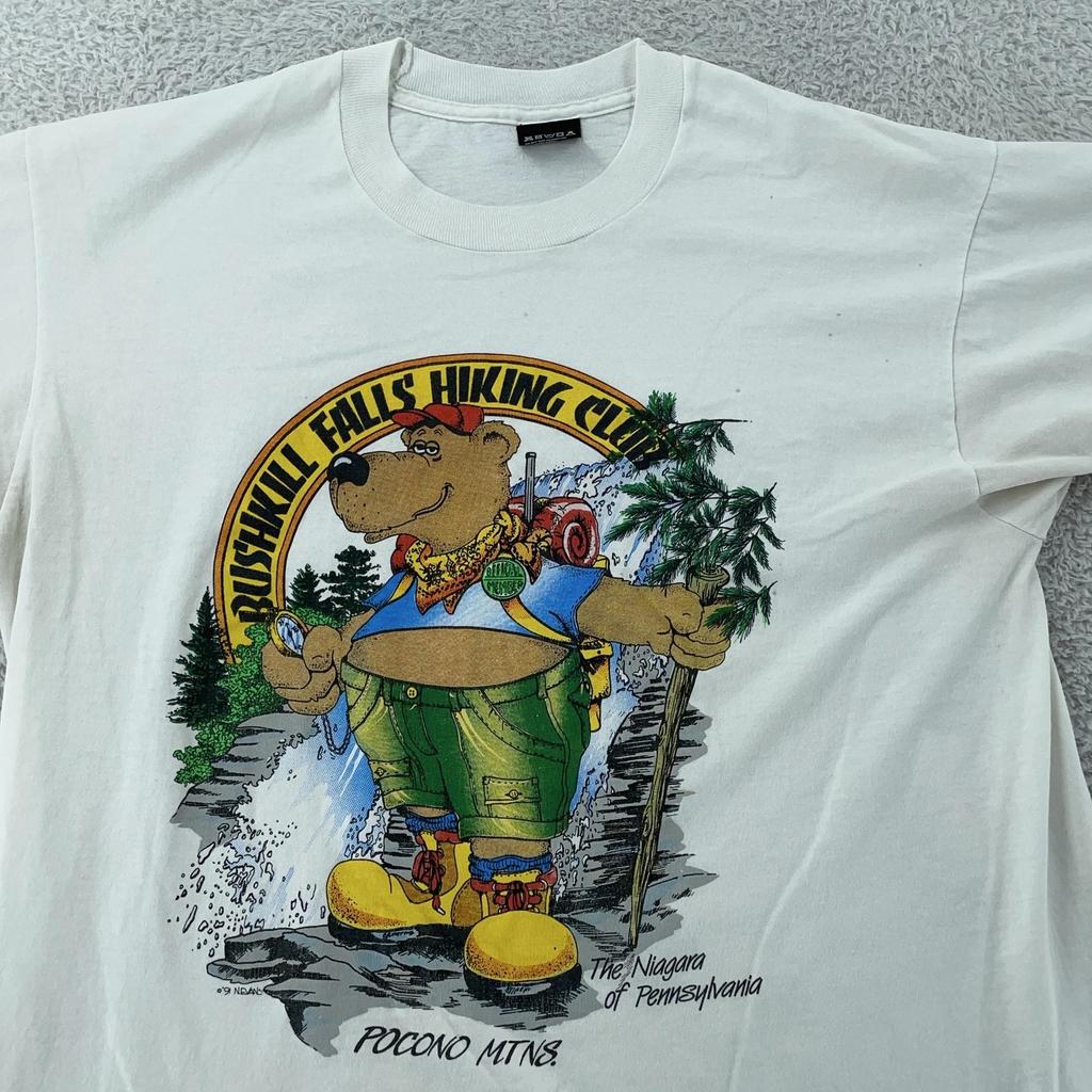 Vintage Bushkill Falls Cartoon T-Shirt Mens M/L Hiking Pocono Mountains USA 90s