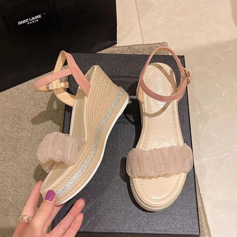 Fashion Mesh Wedges Heel 2025 Luxury Woman Shoes Cheap Liquidation New Breathable Fashion High Quality Summer Offers Sandals for Women