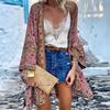 Long Sleeve Sun Protection Women Cardigan Quick Drying Summer Open Front Bohemian Floral Printed Shirt for Beach