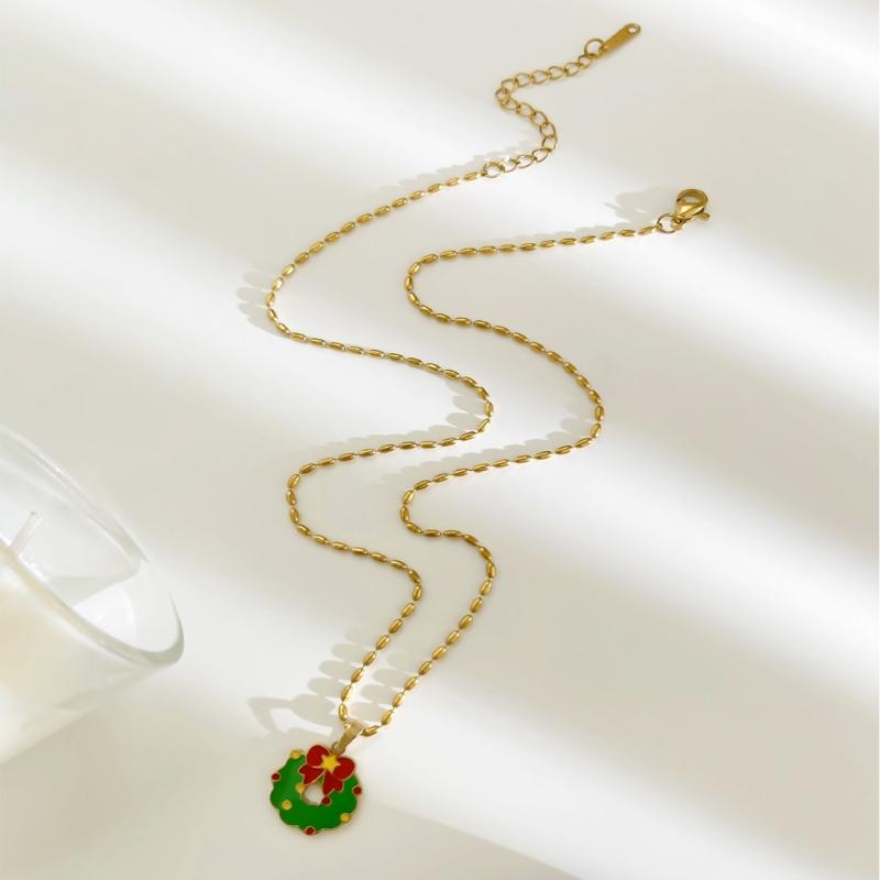 Lovely Cartoon Christmas Necklace Themed Pendant Collarbone Chain Neck Jewelry Gift For Women Holiday Party