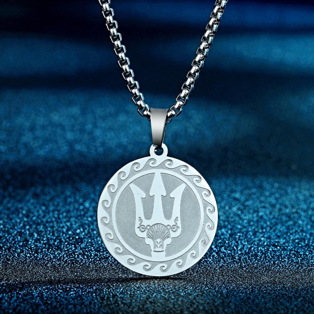 Kinitial Poseidon Unisex ketting Griekse God van de Zee, Medaillon Ketting, Verfijnde Drietand Talisman ketting