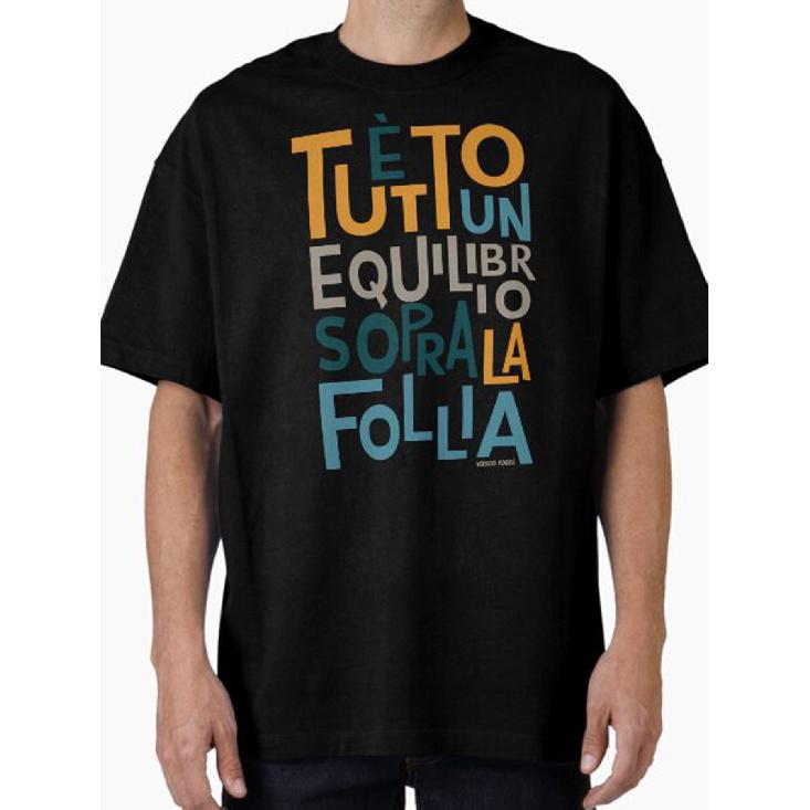 Vasco Rossi Italian Lyric T-Shirt - "Tutto Un Equilibrazione Sopra La Follia" Song Print Tee, Casual Round Neck Shirt with Italian for Fans, Machine