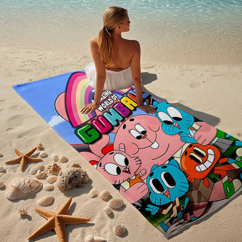 proof beach towel with a The Amazing World of Gumball1 pattern - soft,absorbent,quick-drying,machine washable - perfect for swimming,camping,bathing
