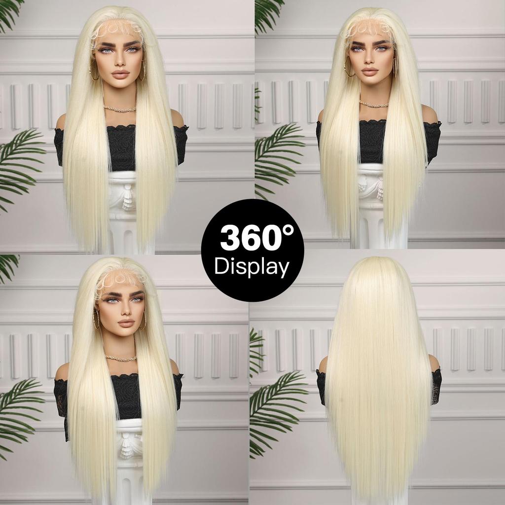 13ALAN EATON Lace Front Wigs 613 HD Blonde Synthetic Long Wavy Wig with Baby Hair for Women Cosplay High Density Hair Wig
