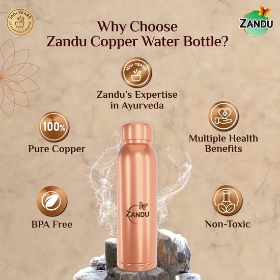 Zandu Copper Bottle (950ml): 100% Pure Copper |BPA Free Water Bottle | Office Bottle | Boosts Immunity| Supports Digestive & Liver Health