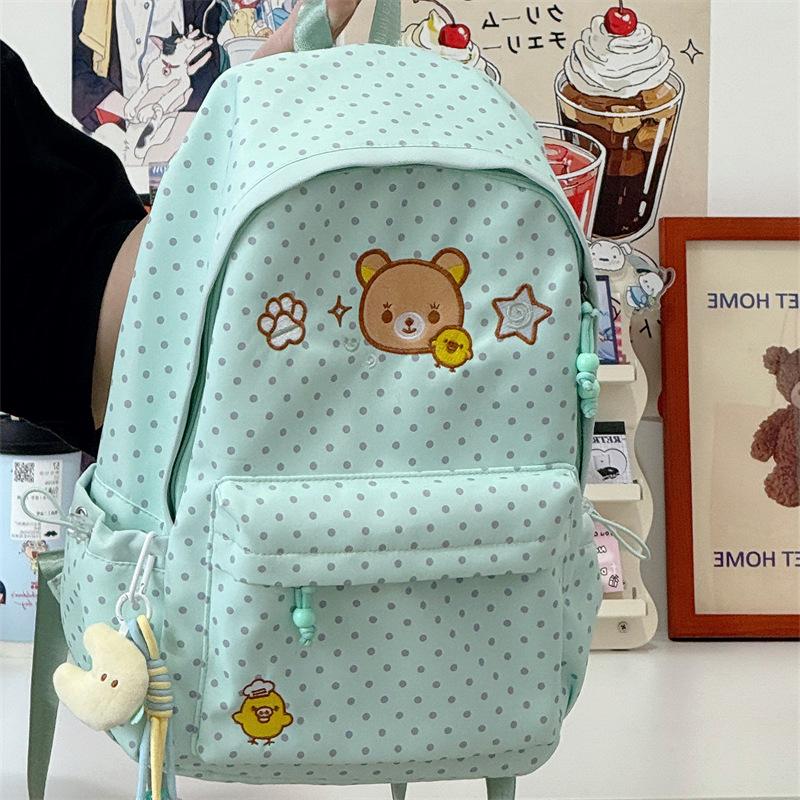 Schoolbag Korean Easy Bear Polka Dot Embroidered Backpack Female New Versatile Student Class Light Casual Large Capacity School Bag