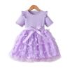 Summer Girls 3D Flower Princess Dress Short Sleeve Birthday Party Gown For Toddler Baby First Year Celebration