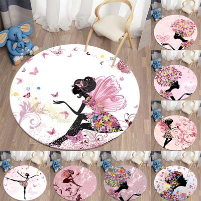 Butterfly Fairy Round Carpets for Living Room Rugs Soft Flannel Floor Area Rug Bedroom Carpet Mat for Children Kitchen Rug