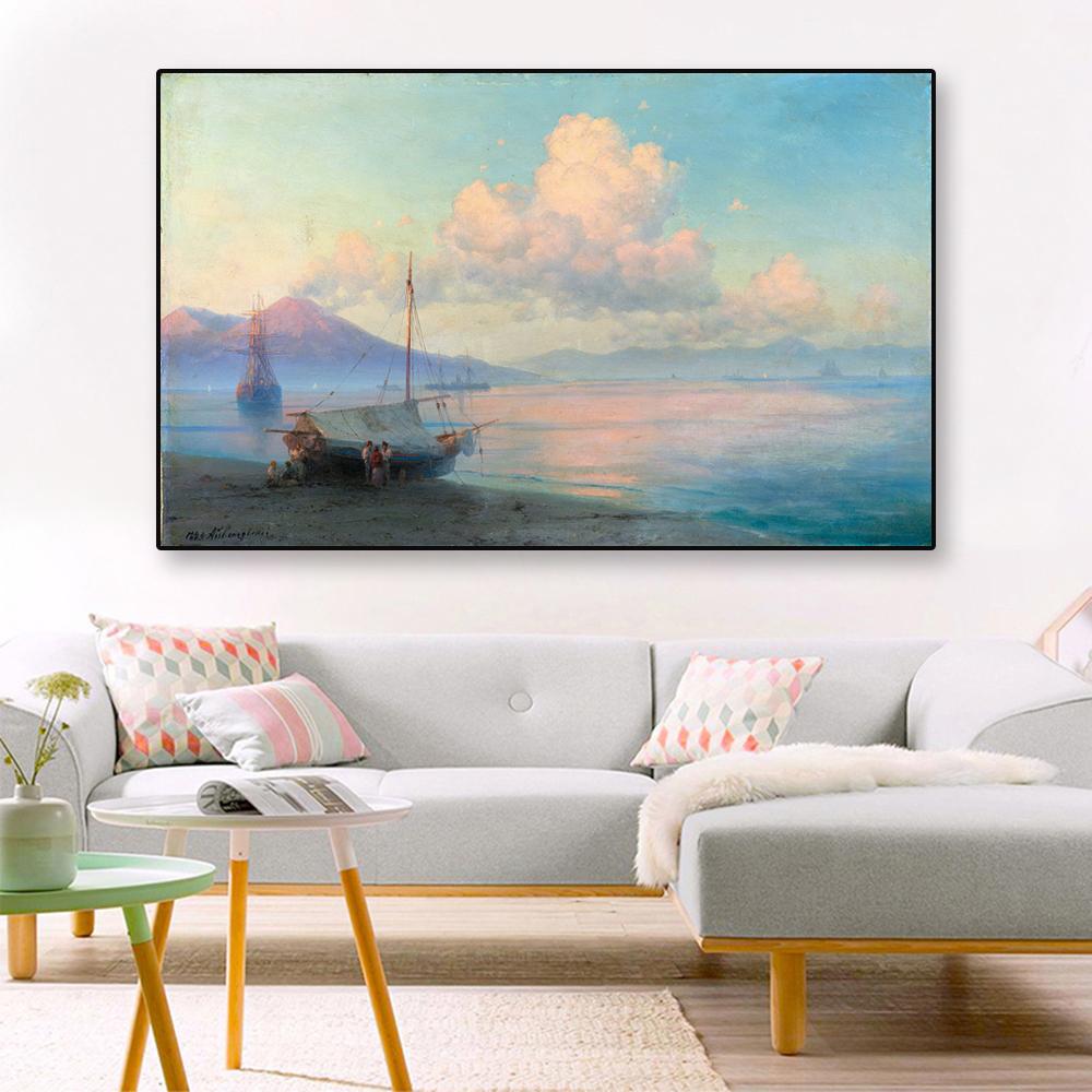 Famous Oil Painting Poster Gulf of Naples In the Morning Prints Ivan Konstantinovich Aivazovsky Canvas Painting Gallery Wall Art
