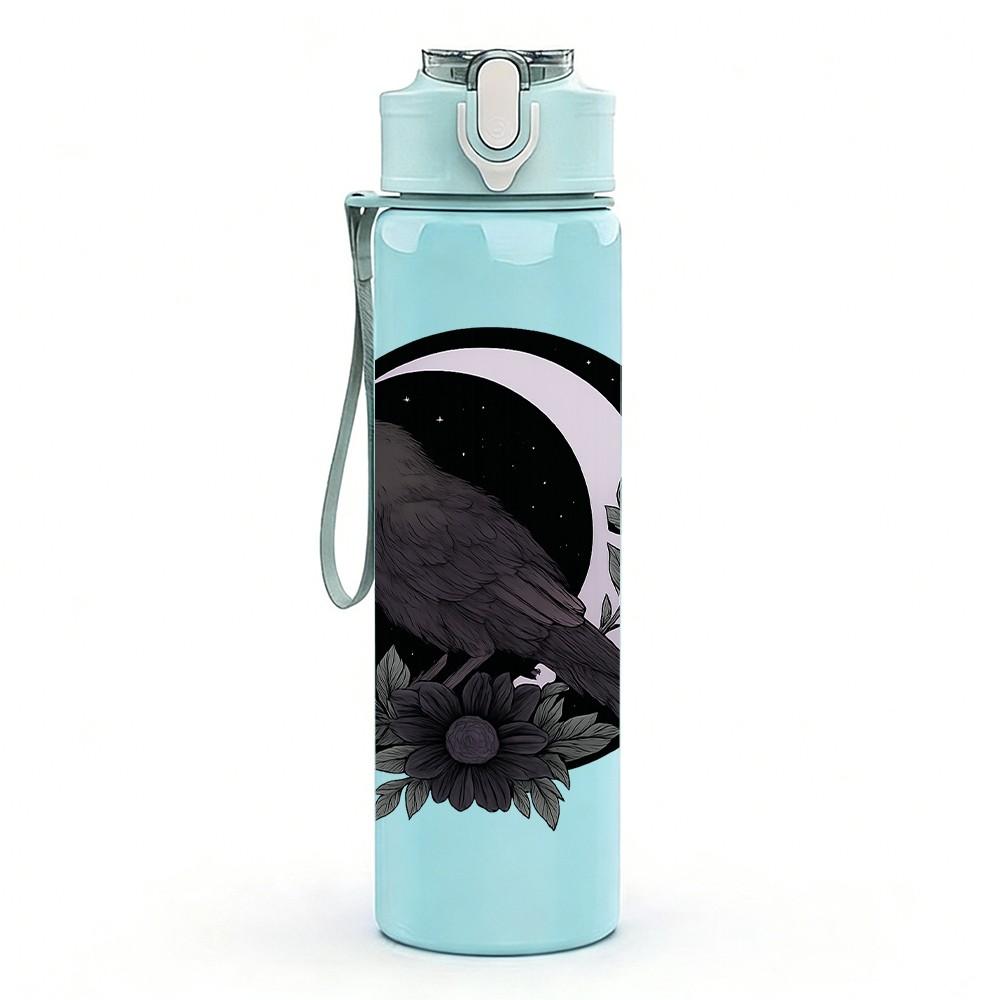1PC Moon Crow Silhouette 750ml Color Plastic Sports Water Bottle Leakproof Flip Straw Lid Suitable for Sports Office Home Use