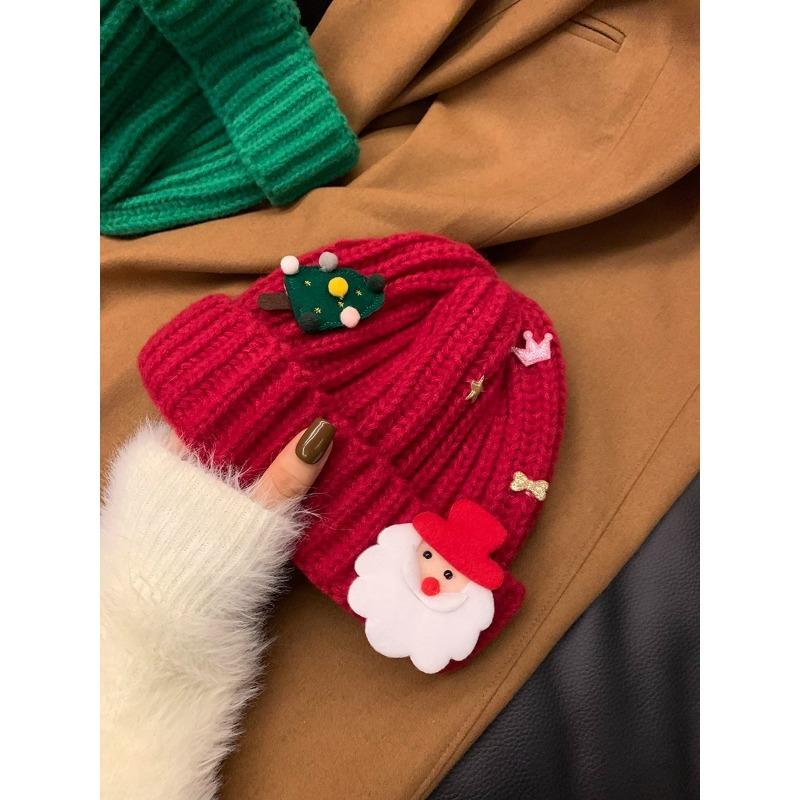 Red Christmas Woolen Hat Autumn and Winter Korean Style Versatile Face Showing Small Knitted Hat Big Head Warm Hat Women
