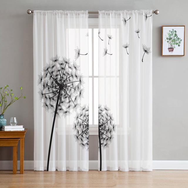 

Кульбаба Квіти Рослини Біла прозора штора для вітальні Спальня Вуаль Штори Кухня Вікно Тюль Штори Головне 1 PCS W250XH250cm