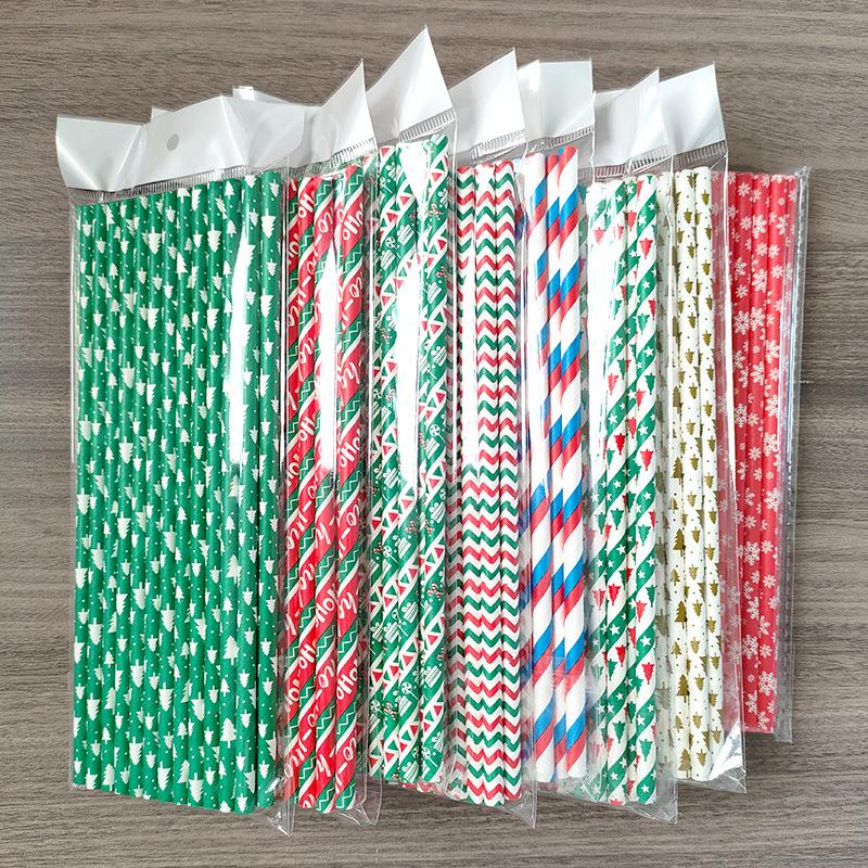 New Creative Disposable Paper Biodegradable Paper Straws Cocktail Juice Drink Christmas Decoration 25 Sticks