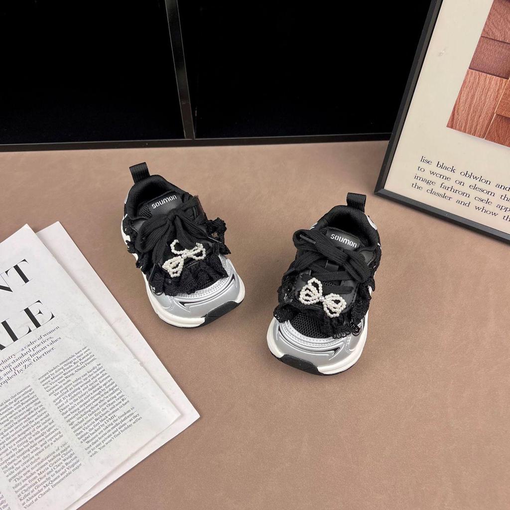 Girls' Lightweight Rhinestone Lace Sneakers - 2026 Spring/Autumn Fashion Versatile Student Sports Shoes