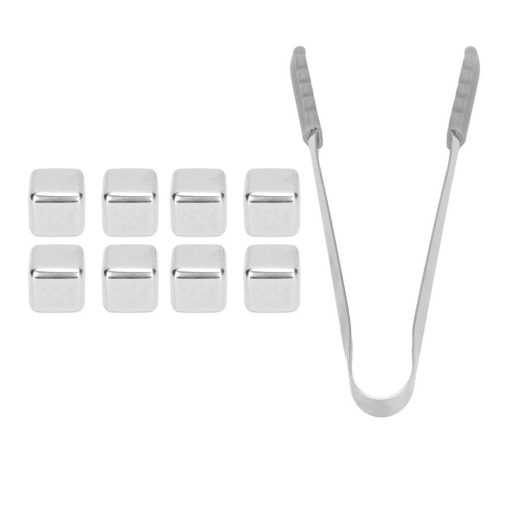 8 Stück Edelstahl Eiswürfel Set Spiegelglanz mit Clipbox Wiederverwendbar für Getränke Whiskey