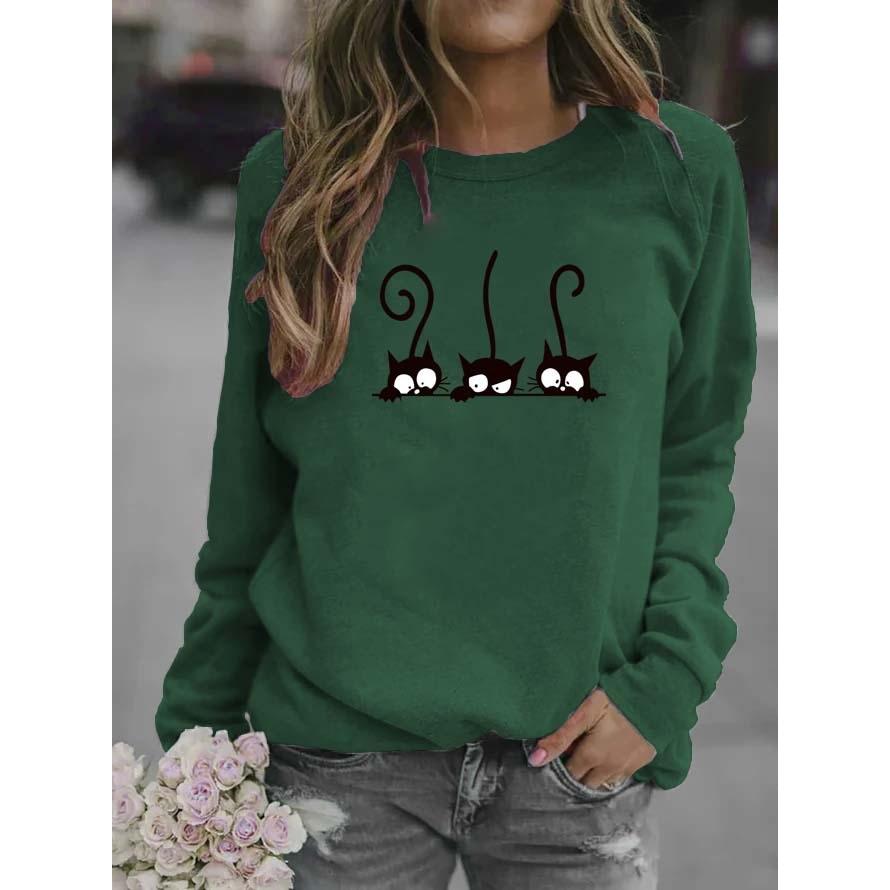 Women's Casual Long-sleeved Round Neck Printed Loose Sweatshirt Top