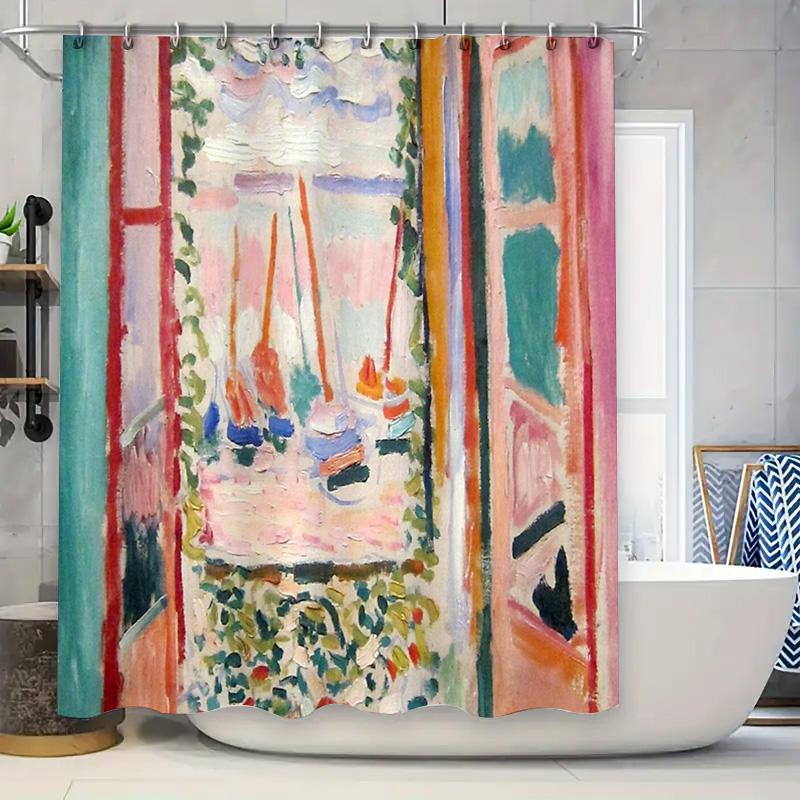 

Bohemian Shower Curtain Set Abstract Art Pattern Waterproof Fabric Bathroom Decor Vintage Floral Backdrop Modern Farmhouse Style W60H190(CM)-1 Pcs