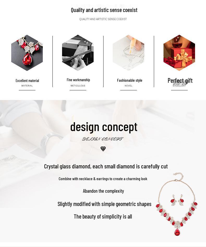 Ethnic Style Retro Gemstone Necklace & Leaf Water Drop Jewelry Set