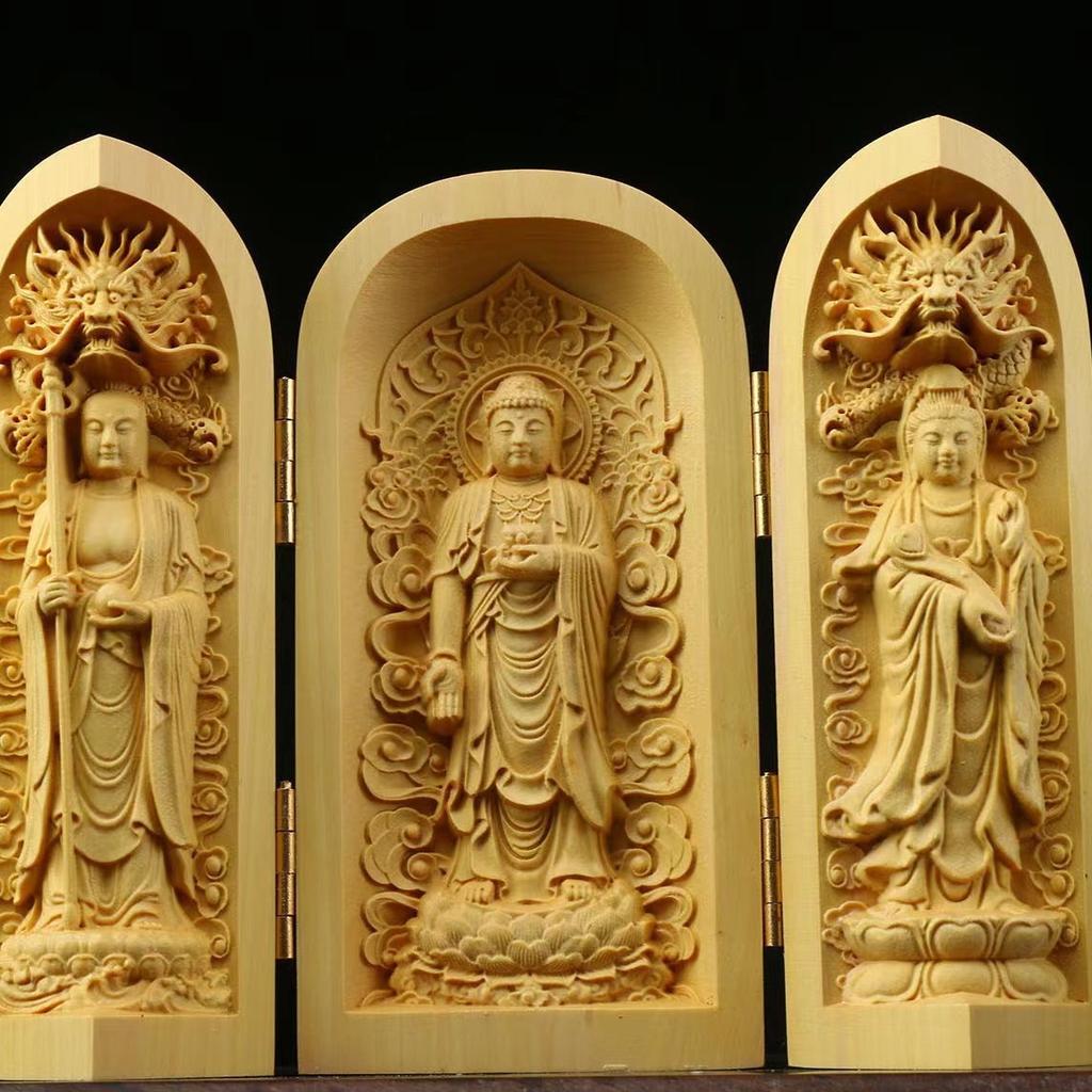 Folding Box Buddha Statue Ornament Guanyin Sculptures, Collapsible Sculpture God of Wealth Crafts Office Home Bedroom Decoration