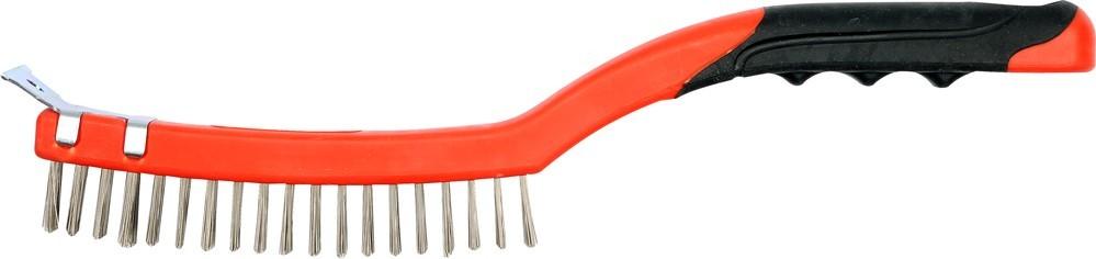 Wire Brush, Stainless Steel Wire, 3 Rows, Plastic Handle, with Scraper YT-6336 YATO