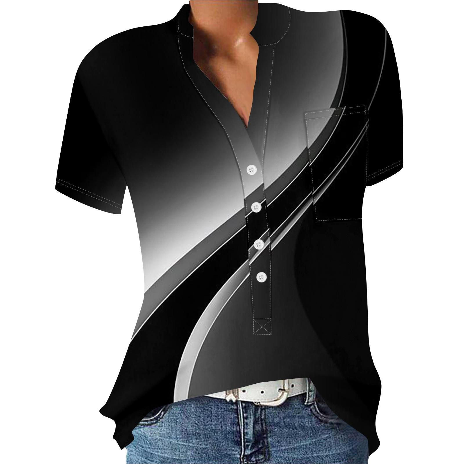 

Женская повседневная рубашка с v-образным вырезом и короткими рукавами с принтом, пуловер, свободная блузка, топы XL