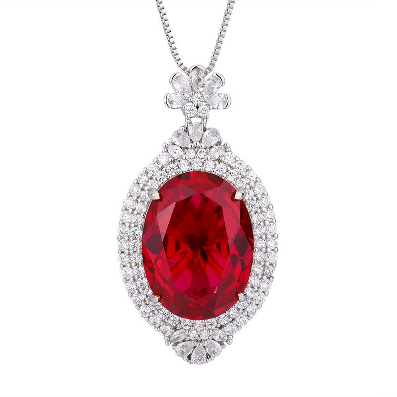 Jewelry Copper Bottom Gold Plated Simulation Color Treasure Fashion Pendant Necklace Big Dan Shape Main Stone 15 * 20