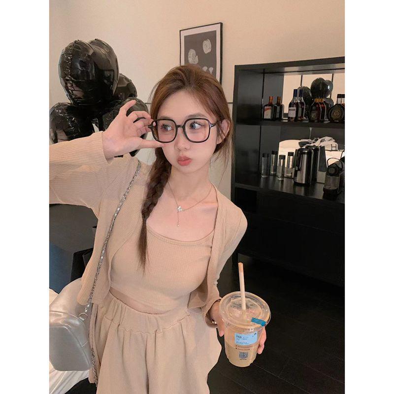 Summer Soft Girl Fashion Set: Women's Casual Sports Cardigan, Camisole, and Skirt Pants Three-Piece
