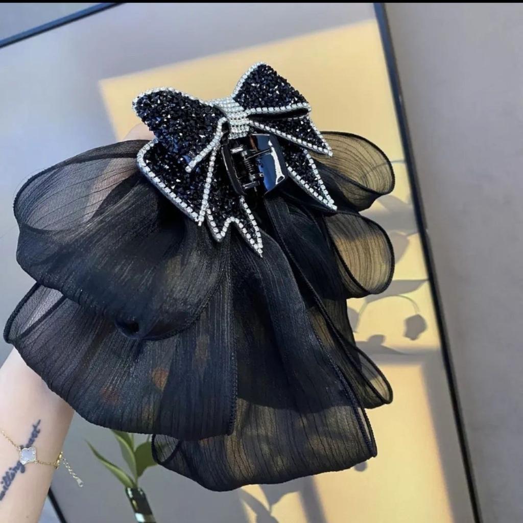 Girls New Korean High-end Feeland Back Head Curly Hair Accessories Women's Version Mesh Multi-layer Bow Hair Clip  Hair Claw