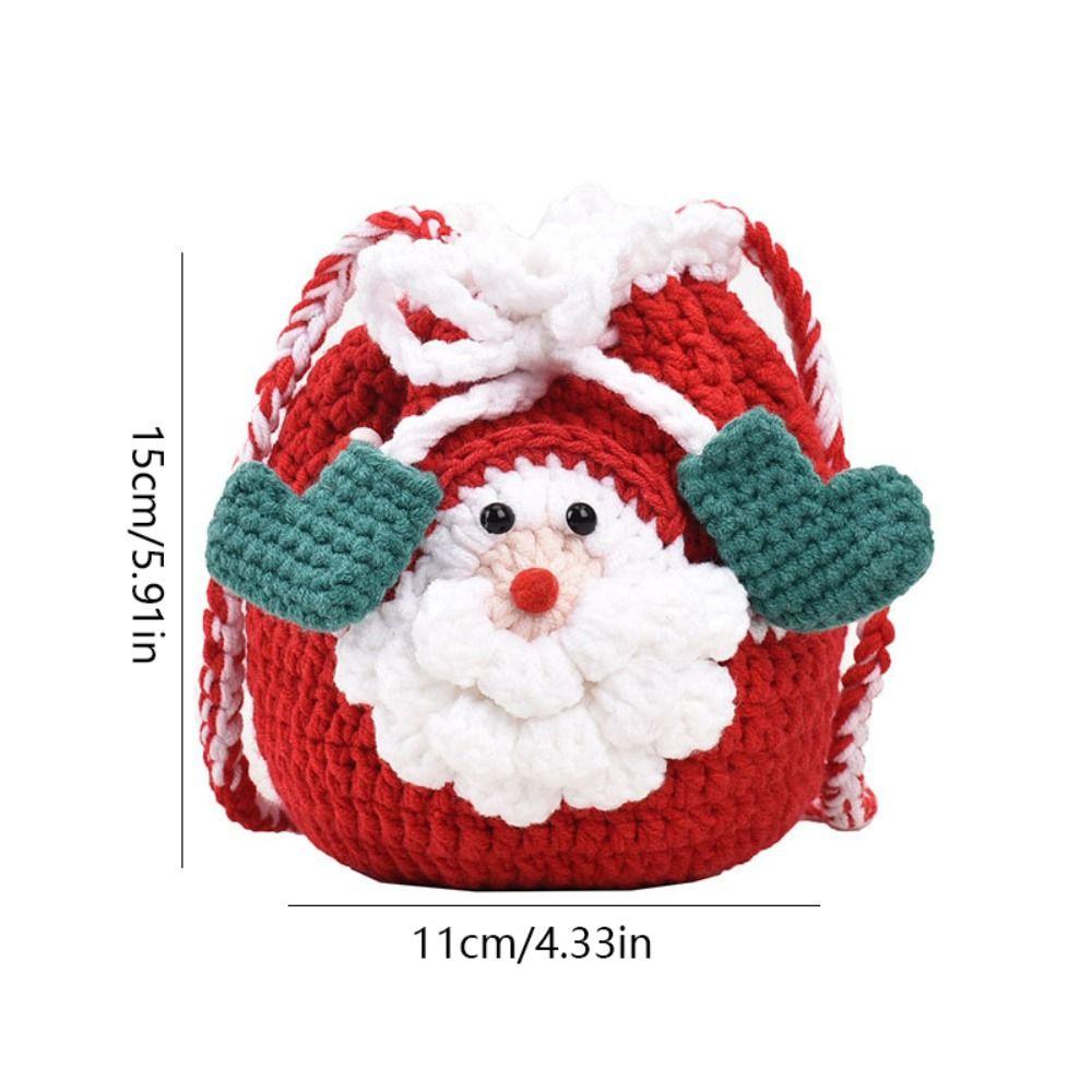 Kriss Kringle Father Christmas Bag Bow Knitting Drawstring Bag Creative Xmas Candy Bag  Party