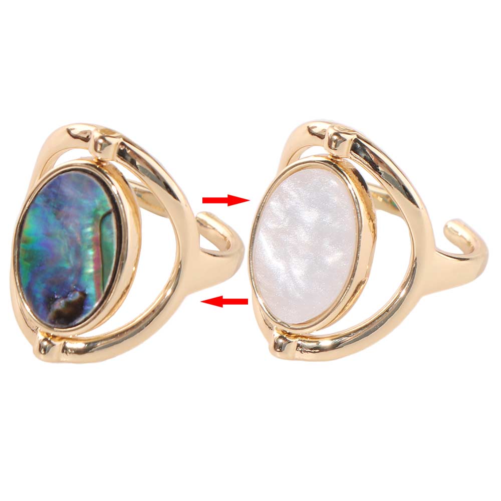Stainless Steel Geometric Oval Rings Finger Jewelry Rotatable Opal Rings Flippable Rings  Women