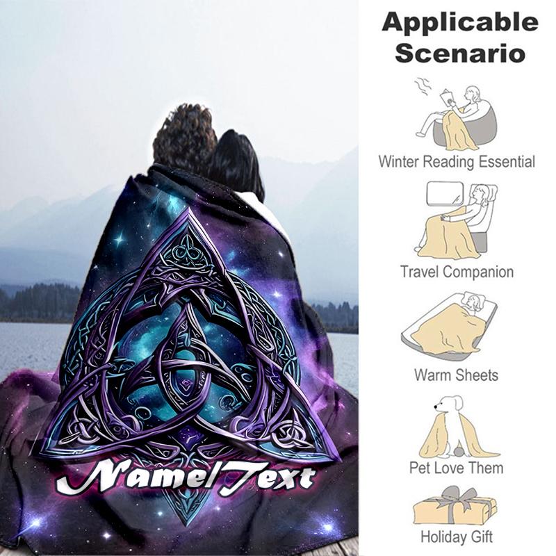 1PC Custom Name Celtic Triquetra Space outdooor Flannel blankets Throw Blanket All-Season Throw Gift Bedspread for Couch, Bed, Camping Holiday Birthda