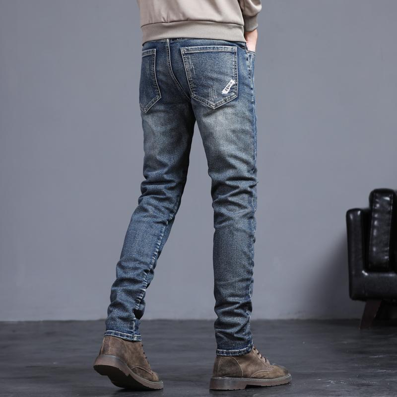 Frühlings- und Herbstjeans Bestickte Jeans Herren Slim Fit Lässige Kleine Füße Hose Stretch Vintage Street Denimhose Männlich
