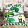Cartoon Garbage Truck Duvet Cover Green Trash Truck Bedding Set Green Vehicle Car Comforter Cover Garbage Truck Toy Quilt Cover