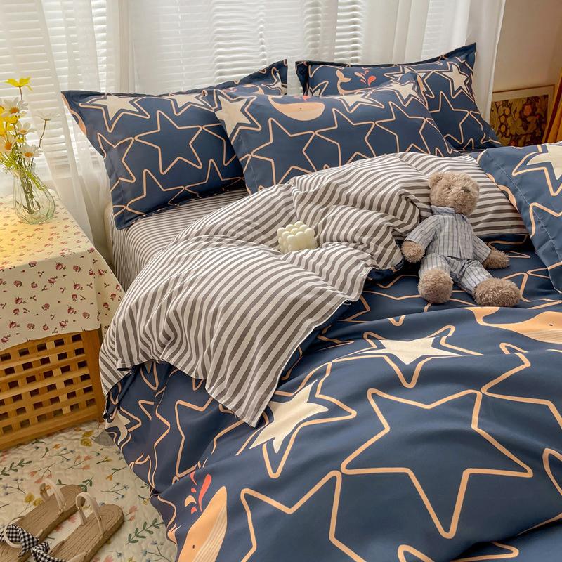 INS Double-sided Availability Pink Blue Cute Cat And Rabbit Bedding Set Duvet Cover Sheets With Pillowcases Full Size Bedroom