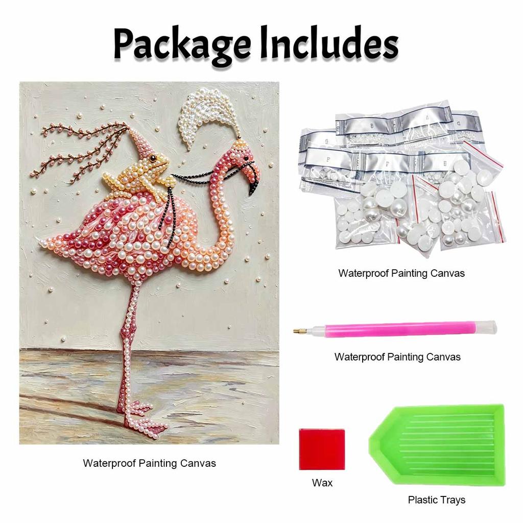 5D Pearl Painting Kit Framed with Flamingo Frog Design Sparkling Bead Art Canvas DIY Relaxing Craft for Wall Decor Gift Set Home Art