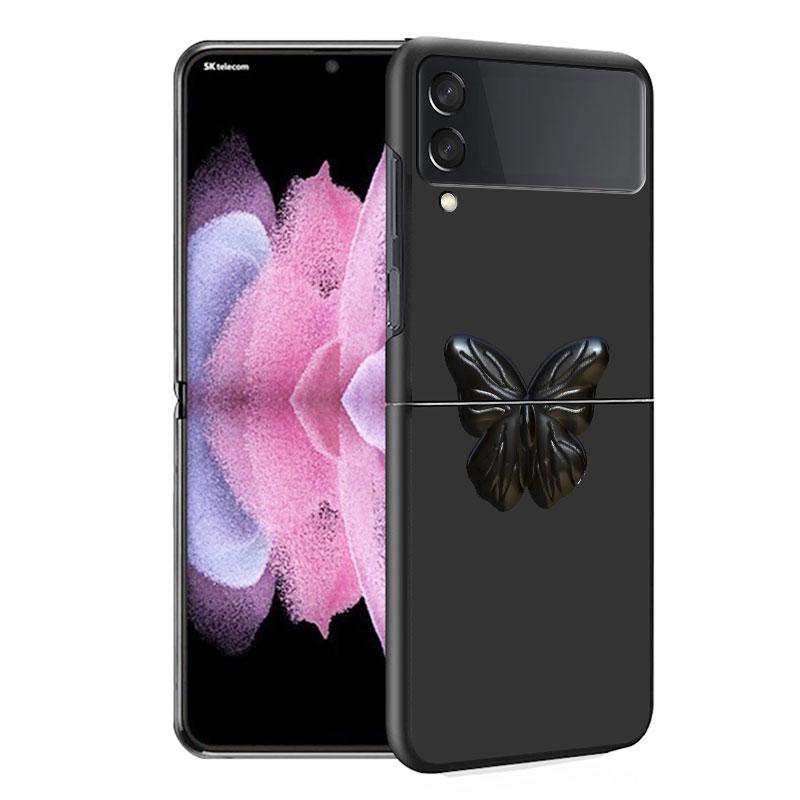 Heart Luxury Case For Samsung Galaxy Z Flip 3 4 5G Funda ZFlip 3 Black PC Hard Back Phone Capas