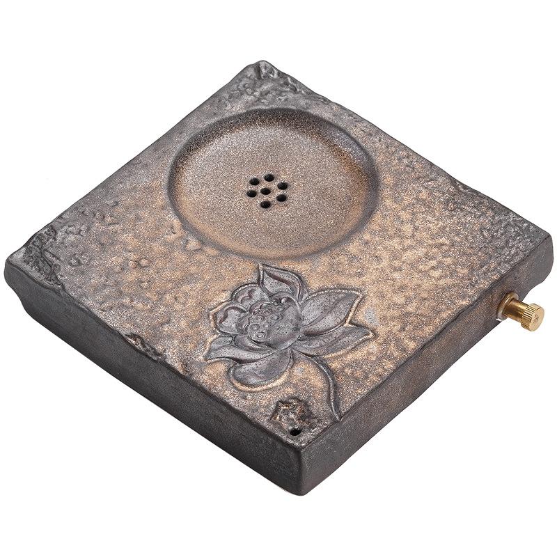 Teeablage Keramik Tee Serviertablett mit Abtropffläche Retro Lotusmuster Untersetzer Teetisch Box mit Wasserspeicher für Kungfu Set