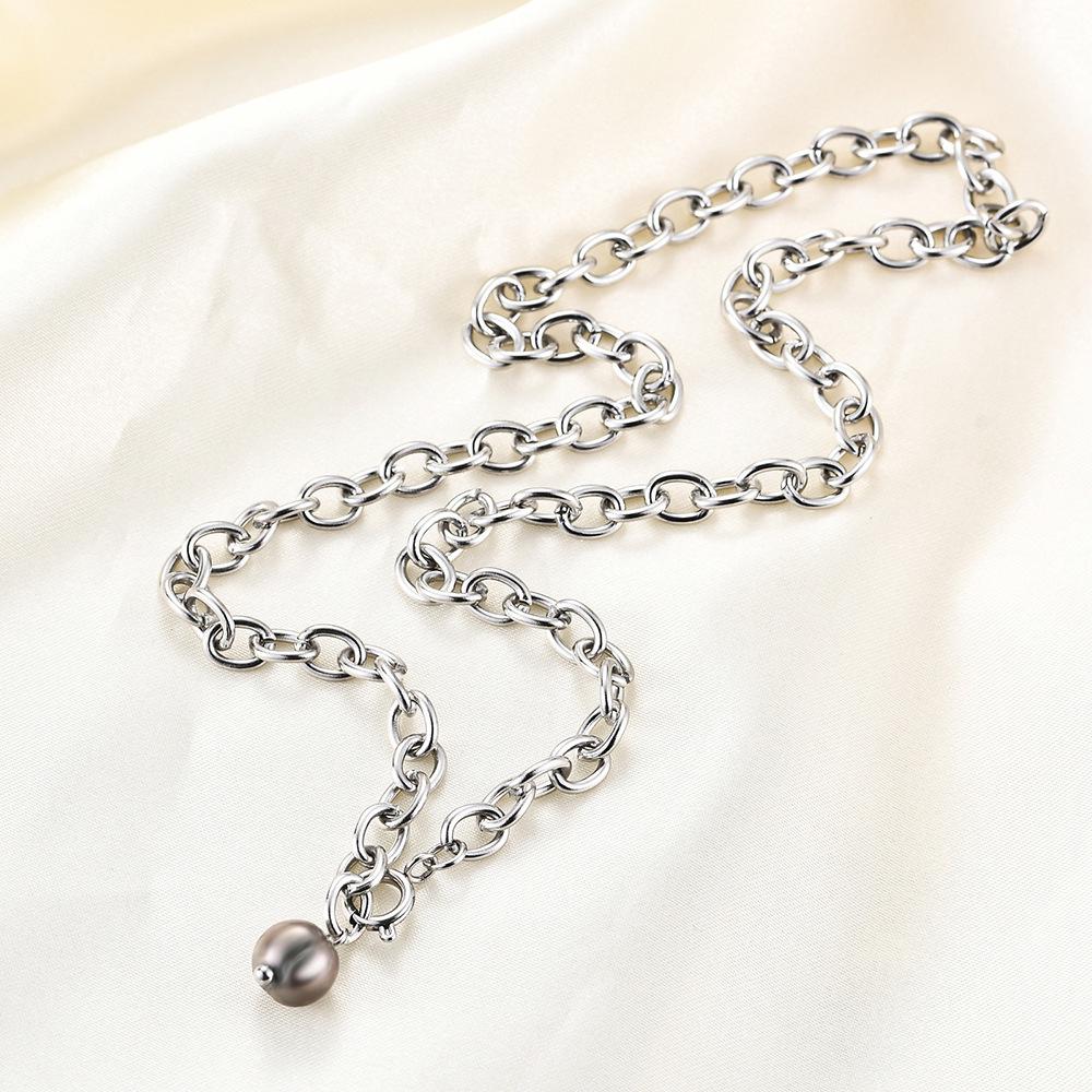 Retro Black Pearl Pendant Necklace with 18K Gold Stainless Steel Cross Chain