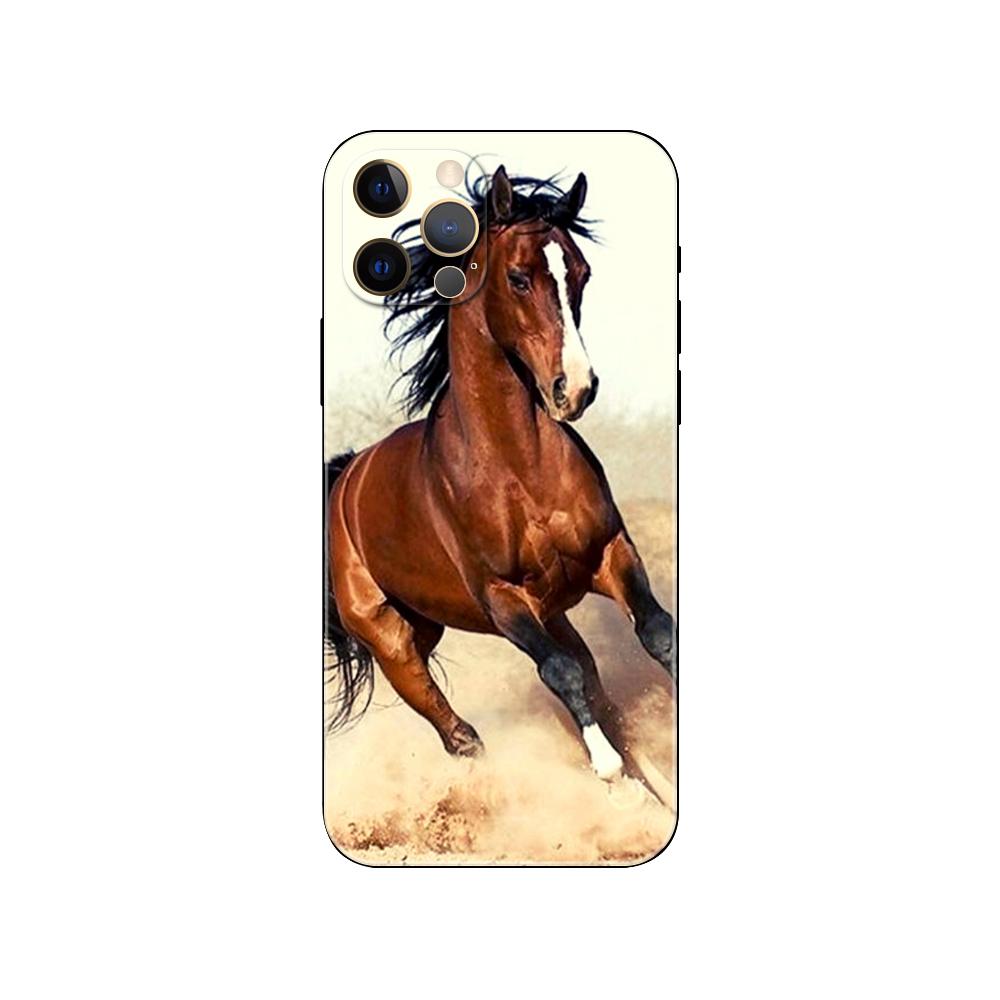 Running a Horse In an Animal Pouch Phone Case for Iphone Se 6 6s 7 8 Plus X 10 XR XS 11 12 13 Mini Pro MAX Black Tpu Back Cover