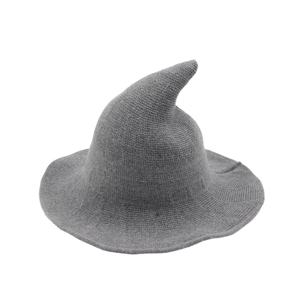 Cotton Knit Pointed Wizard Hat Womens Wide Brim Witch Hat Foldable Bucket Hat