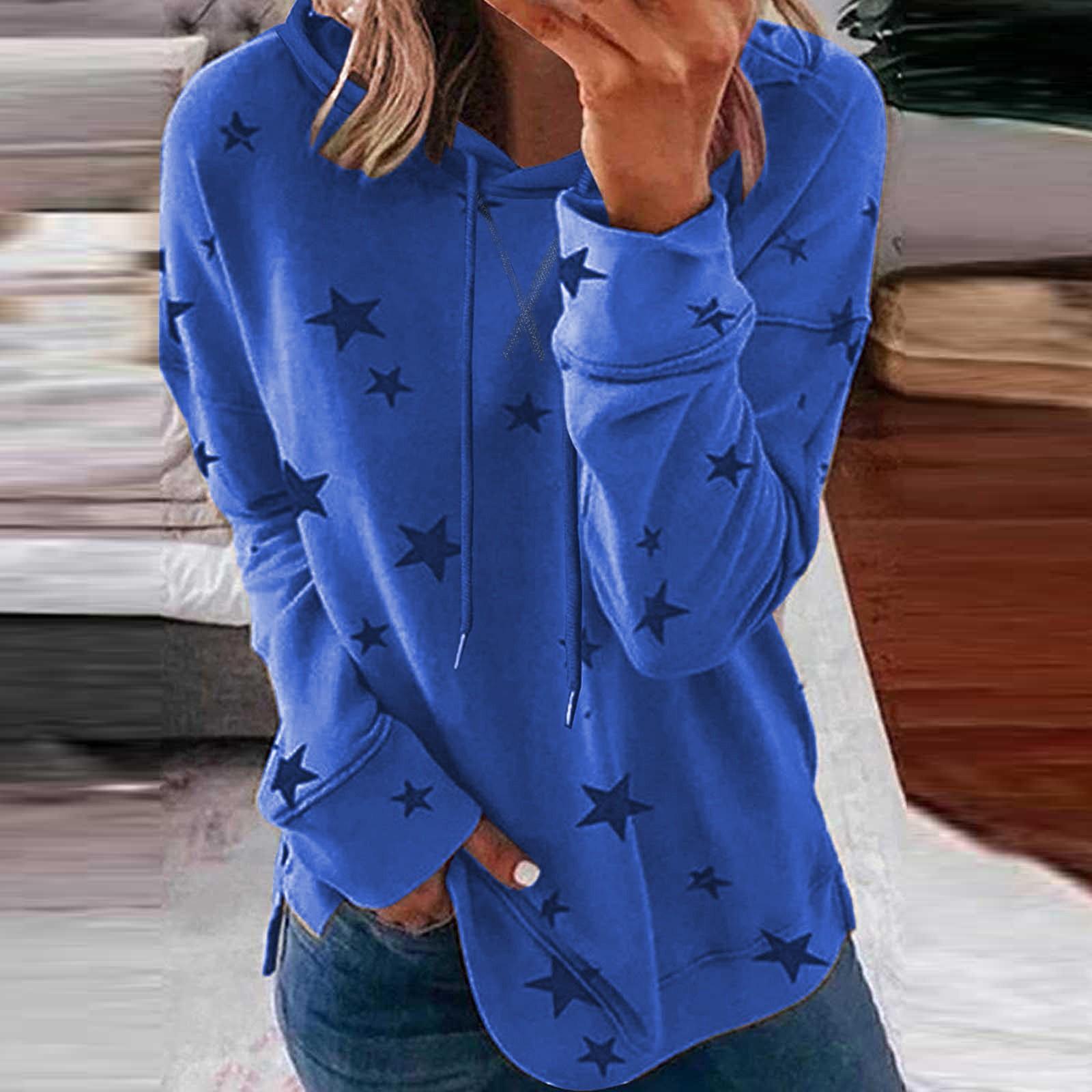 

Women Fashion Hooded Star Print Patchwork Long Sleeves Tops Blouse Sweatshirt M синій