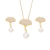 Pearl Ginkgo Biloba Necklace Women'S Light Luxury Premium Zircon Pendant Earrings Set